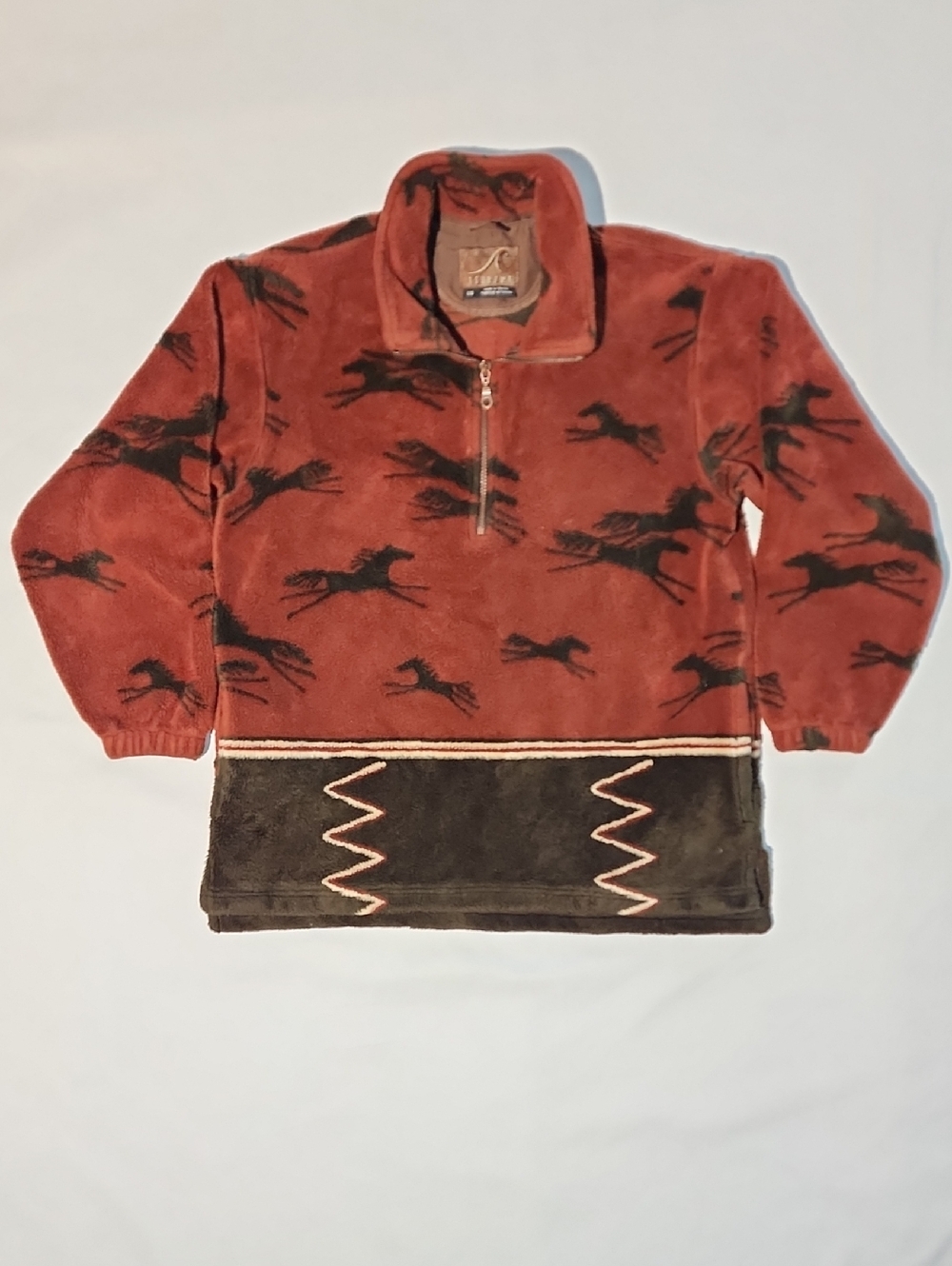 VTG Tsunami Horse Fleece Quarter Zip Pullover Jacket Year of the Horse Western L